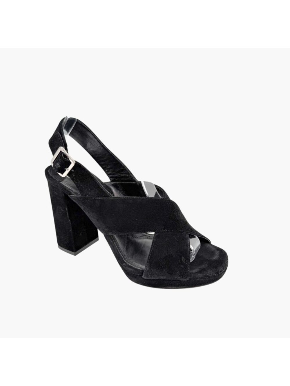 Prada Cross Strap Platform Sandals Black Suede Size 37.5 US 7.5 Women’s - Picture 8 of 15
